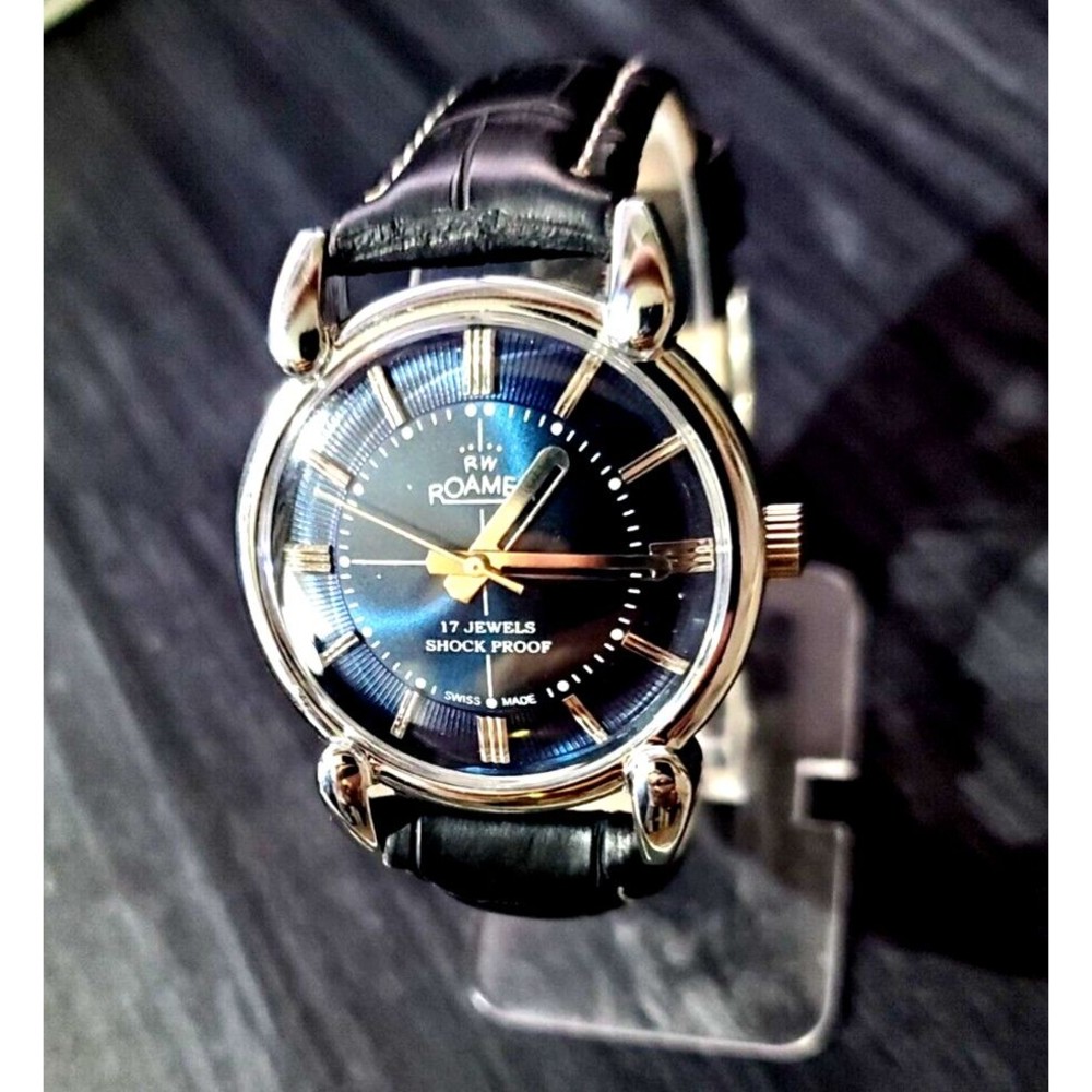 Rare Roamer Brevete‎ Swiss Mens Mechanical Watch Blue Burst Serviced Run…